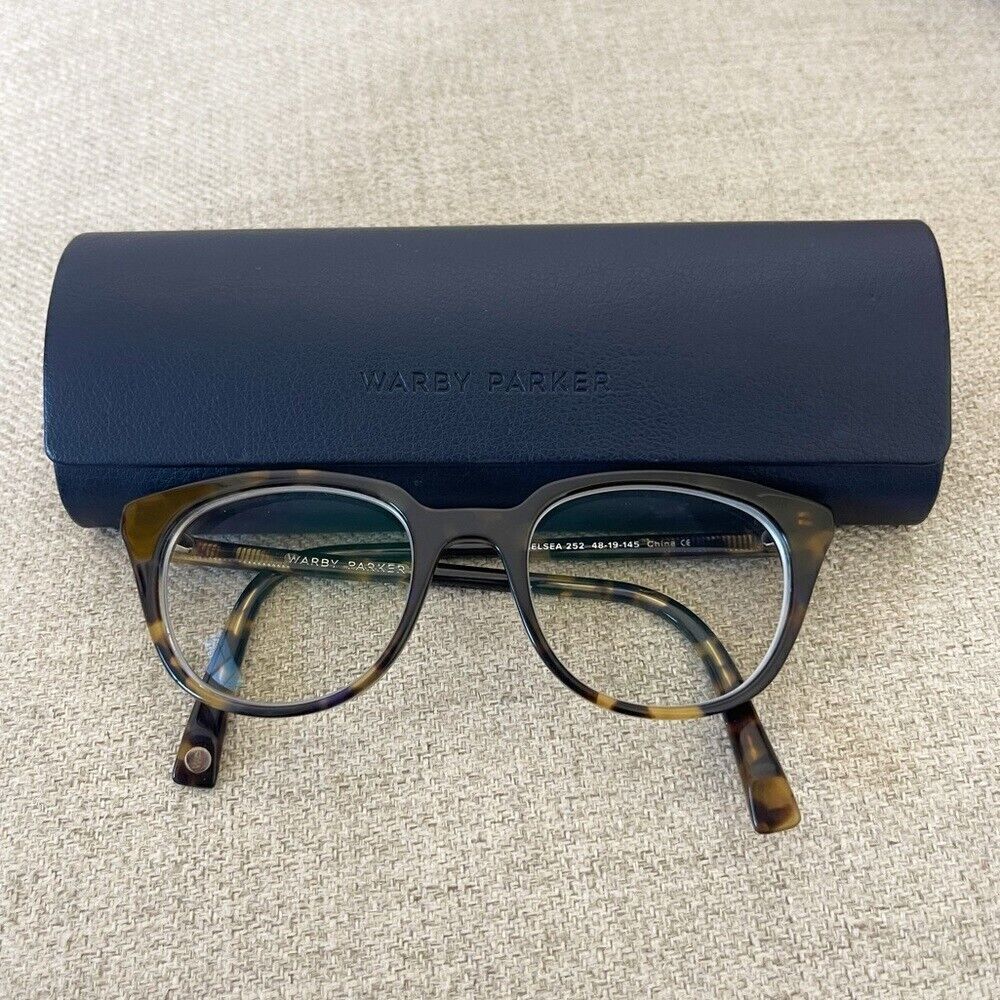 Warby Parker Eyeglasses Tortoise Frames Case Chelsea 252 48-19-145 Eyewear - Picture 1 of 7